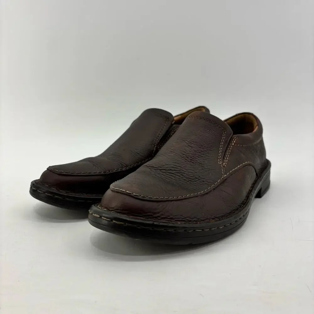 Clarks Mens Size 7 Brown Loafers Slip On Leather Ortholite Casual